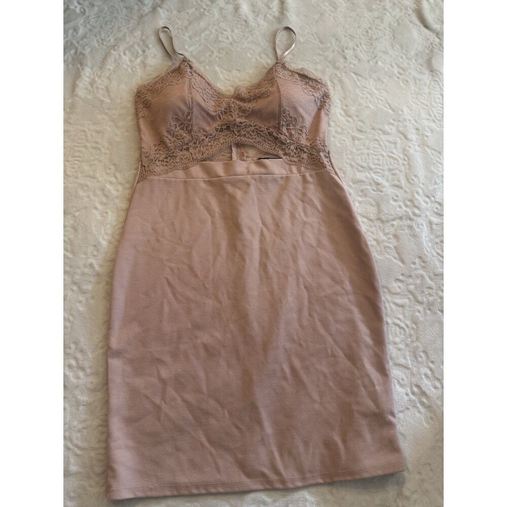CHARLOTTE RUSSE Y2k Mini Bodycon Dress Womens L Beige Lace